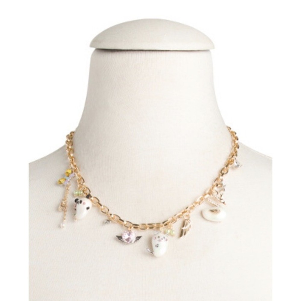 BETSEY JOHNSON  Authentic Pearl Critters Charm Cat Bear Frontal Necklace New